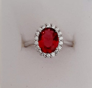 SS Red Tourmaline Halo Ring