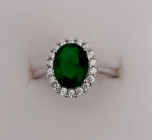 SS Green Tourmaline Halo Ring