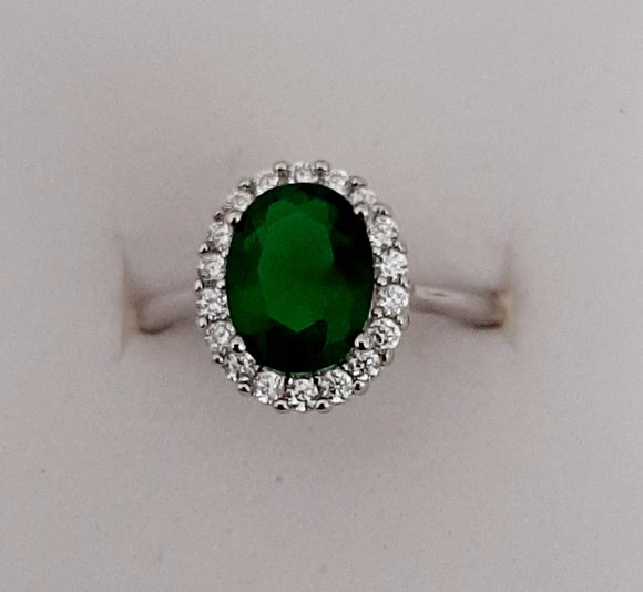 SS Green Tourmaline Halo Ring