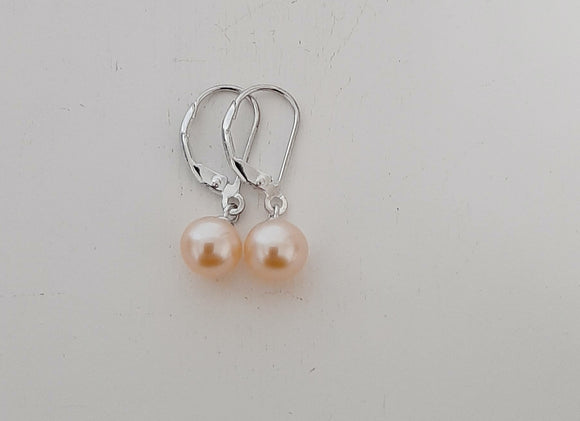 SS Leverback Peach Pearl Earrings